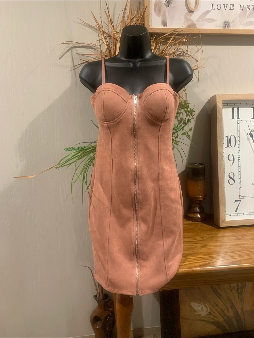 Haute Monde Dusty Rose Suede-Look Zip Front Mini Dress